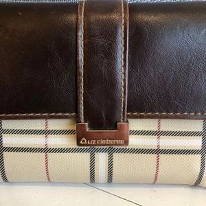 SOLD!! Liz Claiborne wallet brown vegan leather & plaid